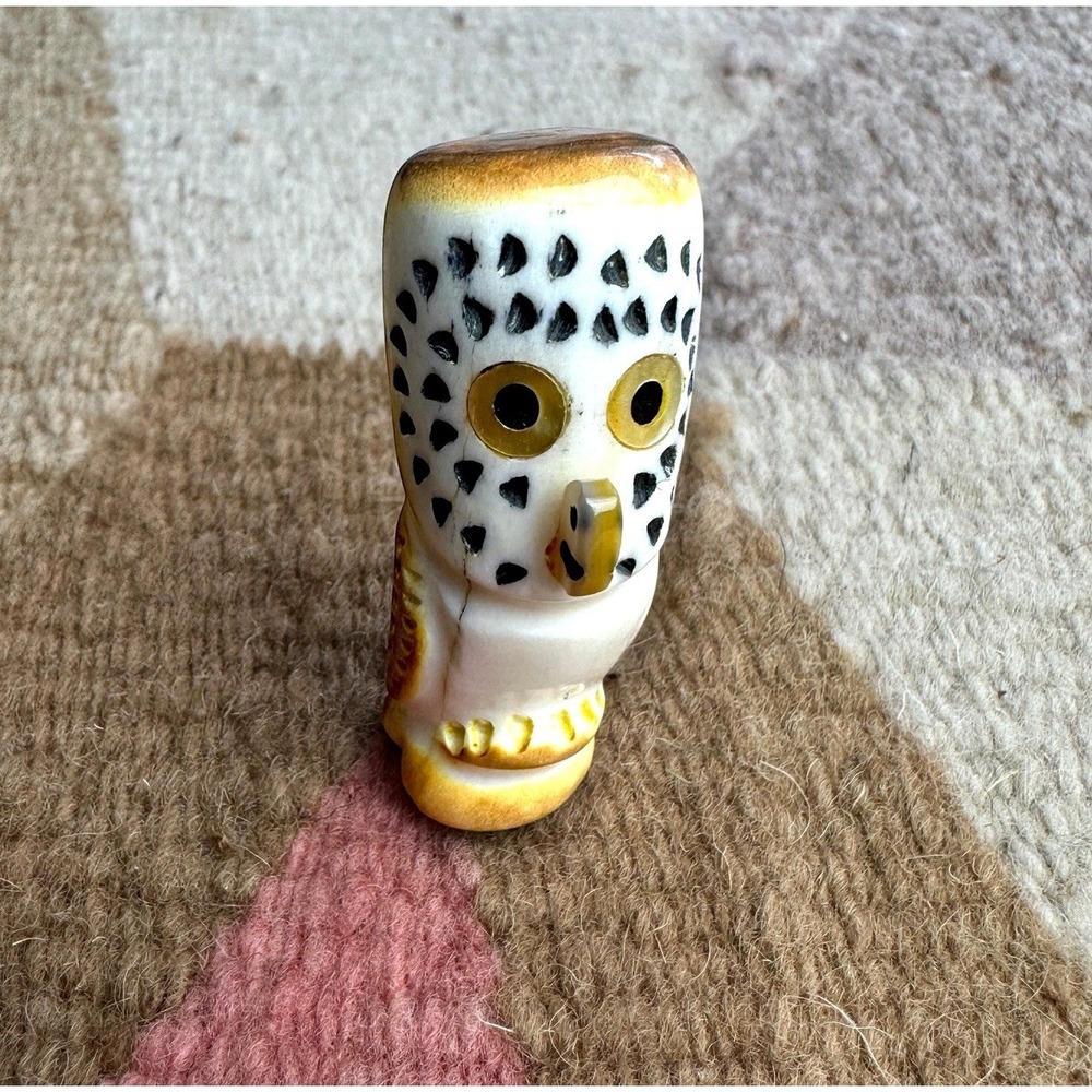 Zuni Pueblo Native American Indian Owl Antler‎ Carving Fetish Lesarlley c 1990 B